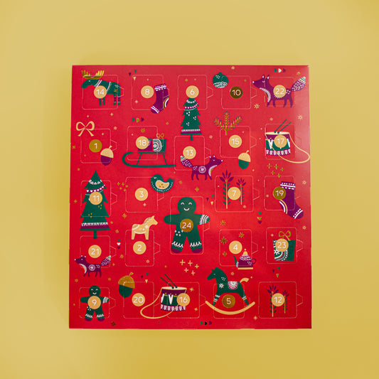 Schokoladen-Adventskalender mit festlichen Motiven